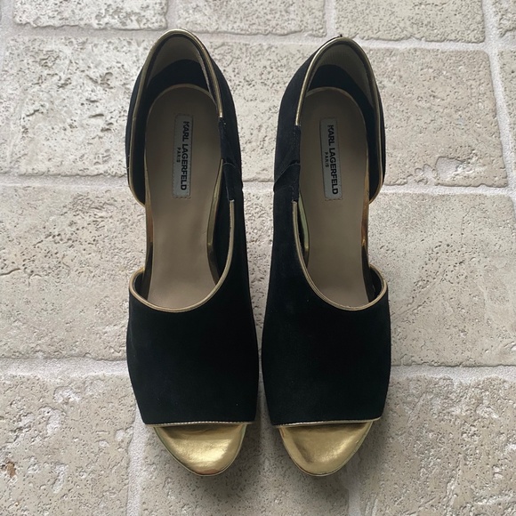 Karl Lagerfeld black and gold evening pumps size 10 - Picture 3 of 5